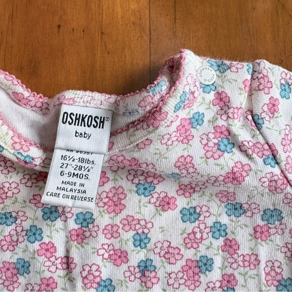 Vintage Kids Baby OshKosh B'gosh Pink and Blue Floral Onesie Size 6-9M